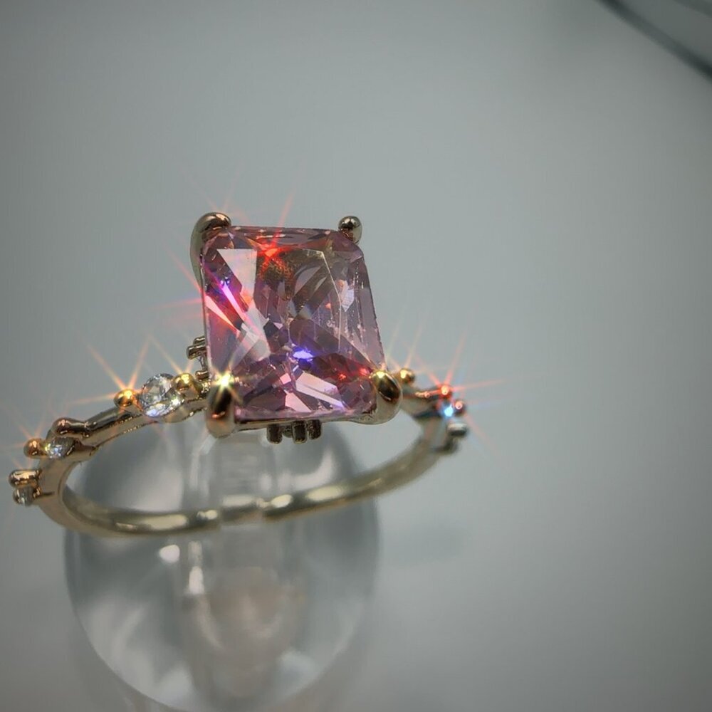 Princess Cut Pink CZ Ring Gold Plated Brass Size 7 - Picture 17 of 17